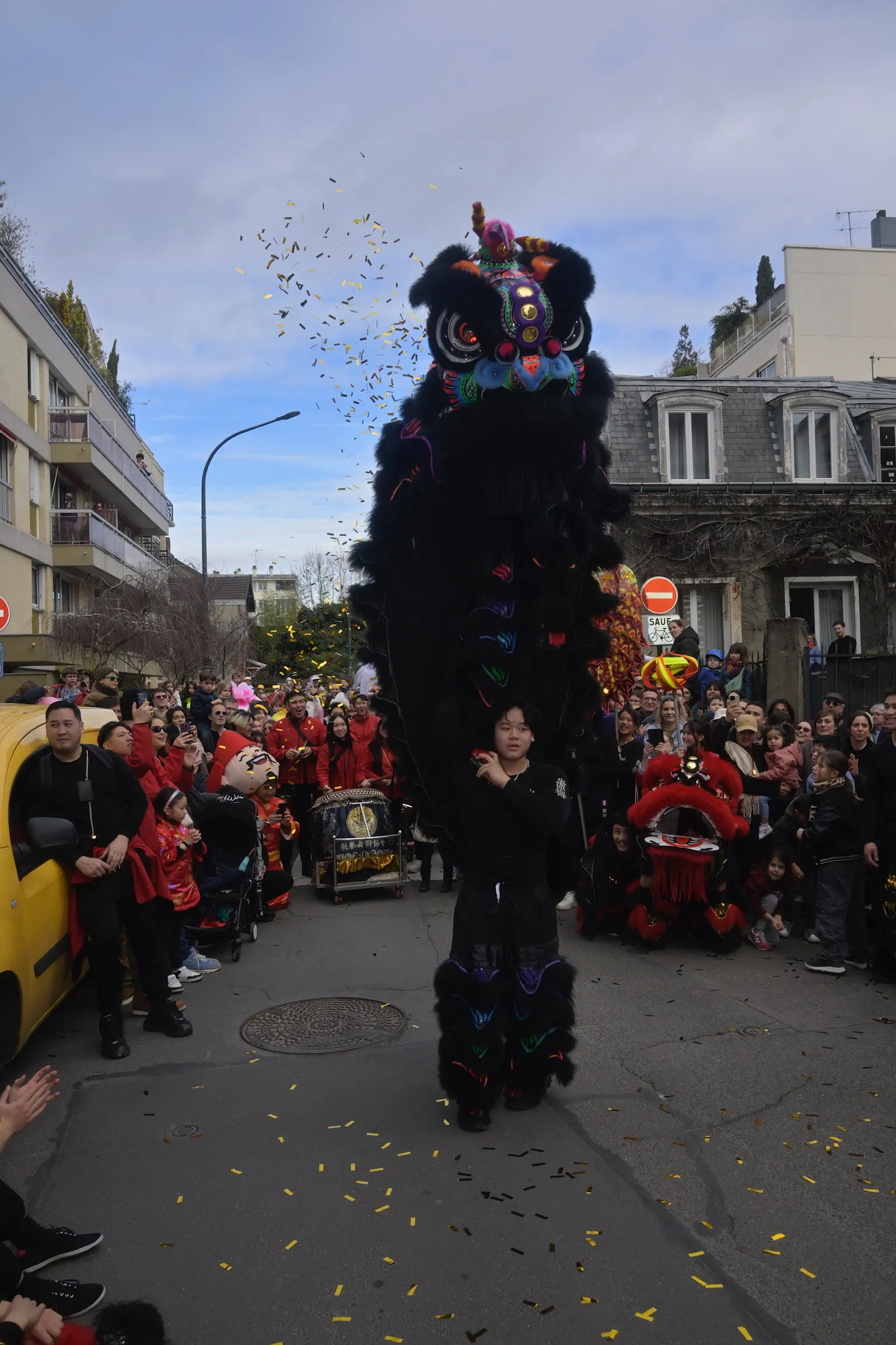 Lion noir en équilibre — démonstration acrobatique Paris 13